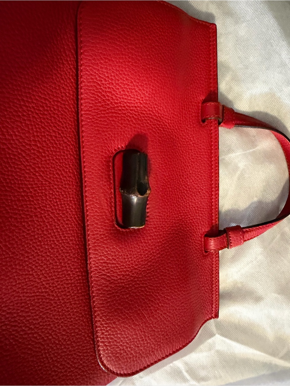 Gucci Pebbled Calfskin Large Bamboo Daily Top Handle Bag Red Shoulder/ Croosbody - Picture 3 of 16